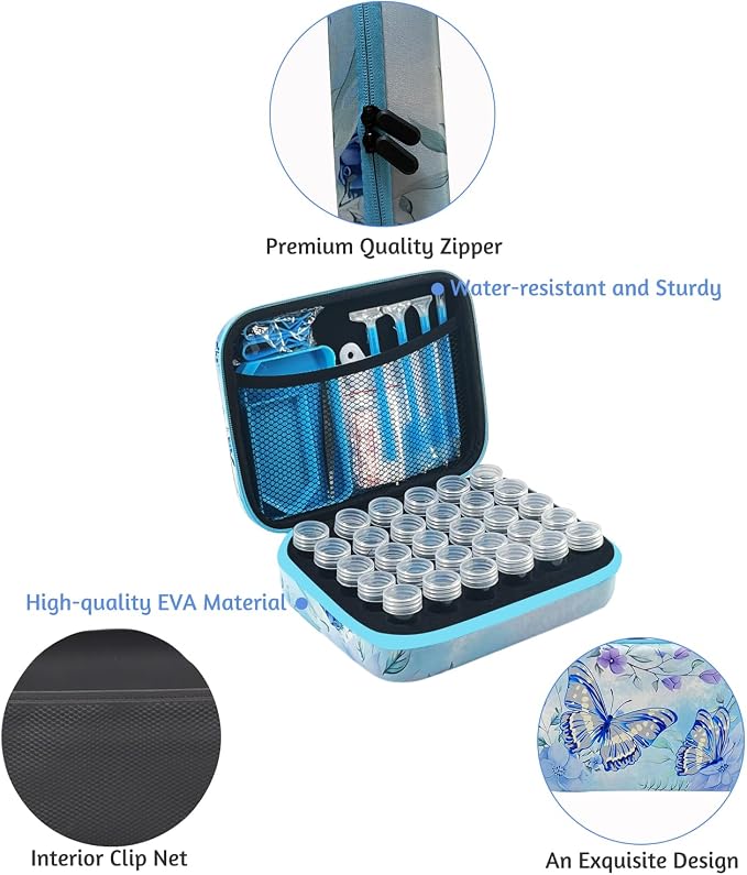 30 Slot Diamond Painting Storage Containers | Blue 30-slot storage box with tools & accessories for diamond art