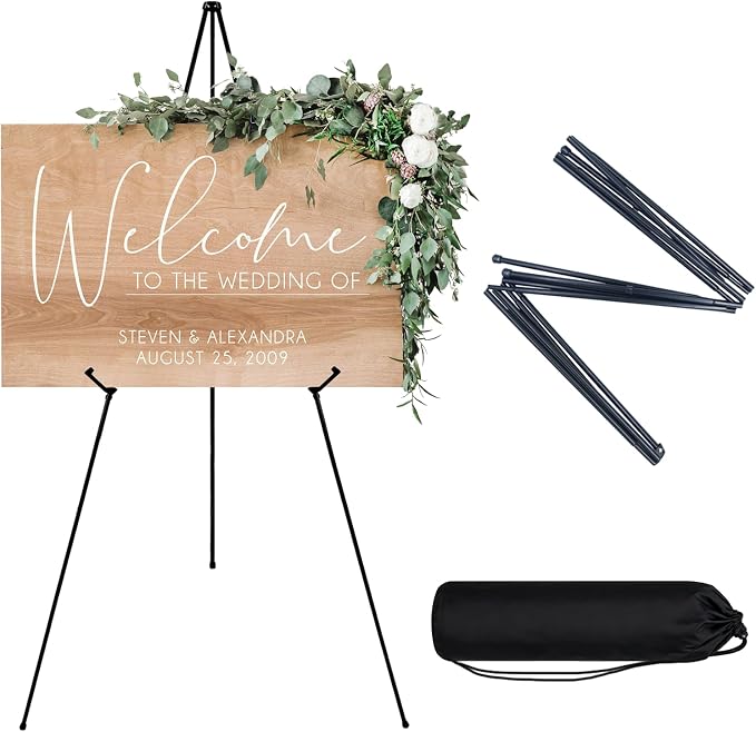 JEAWIWI 1 Pcs Lightweight Easel Stand, 66 Inch, Black, with Carry Bags | Adjuetable Portable Metal Easel for Posters, Foam Boards, Signs, Art Displays, Indoor Events, Trade Shows, for Home & Office