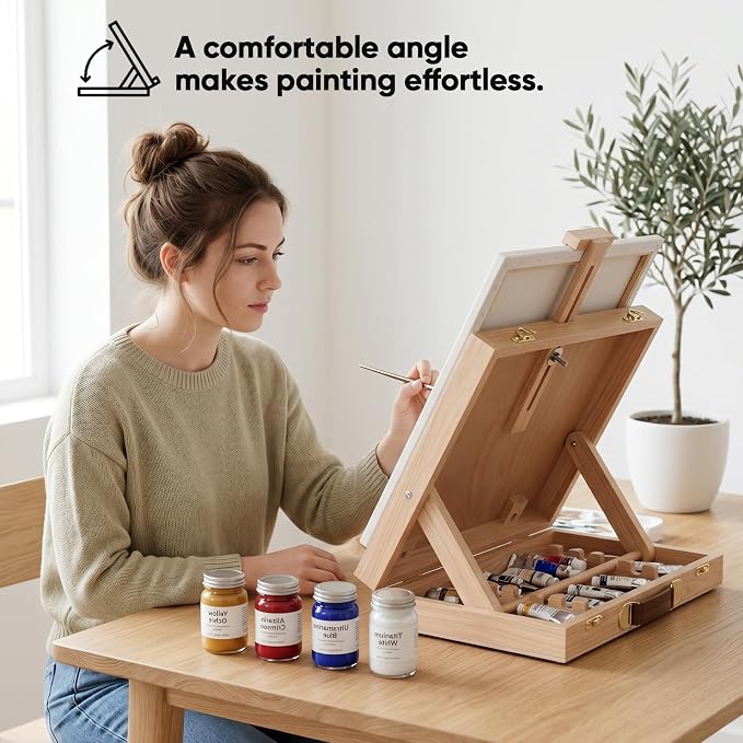 XiaZ Tabletop Easel,Easel for Painting, Adjustable Angle Wooden Art Easels, Portable Painting Easels for Beginners and Professionals, Art Supplies for Adults Student Artist