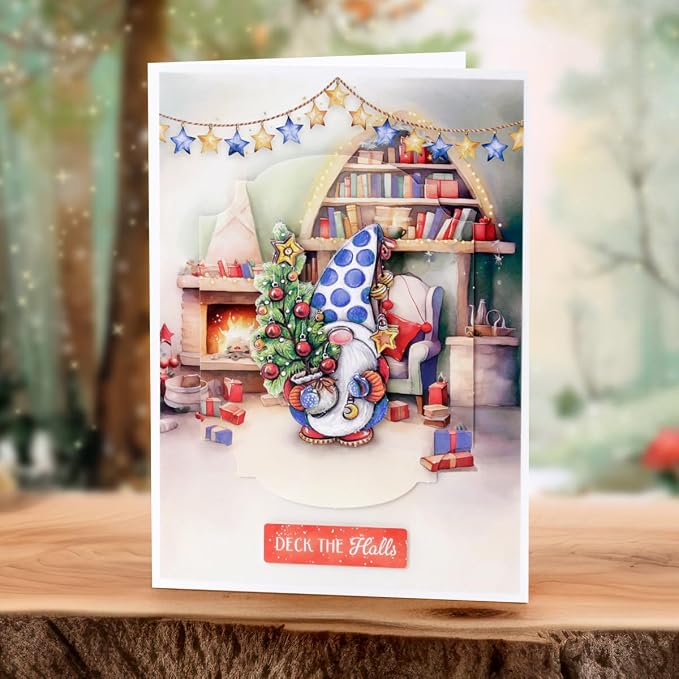 Katy Sue Cosy Christmas Gnomes Card Making Kit, Makes 8 Handmade Holiday Cards, Die Cut Toppers, Backgrounds & Foam Pads Included