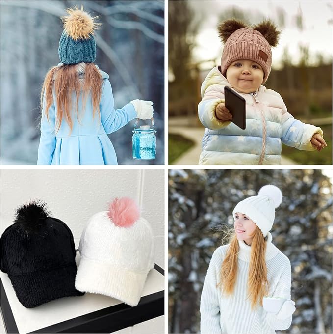 36 Pcs Faux Fur Pom Poms for Hats - 4.5 Inch Soft Pom Pom Fluffy Balls with Elastic Loop for Crafts, Removable Knitting Accessories for Shoes Gloves Bags Scarves Keychain (18 Colors)