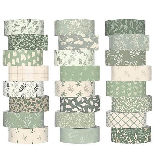 Gueevin 24 Rolls Floral Washi Tapes Set Scrapbook Supplies, Greenery | 15 mm Watercolor Flower Washi Tapes, Back to School DIY Craft Arts, Junk Journaling Planner Gift Wrapping Supplies