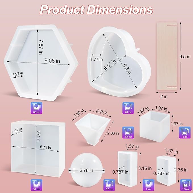 LET'S RESIN Deep Resin Molds, 8Pcs Flower Preservation Silicone Mold Set | Epoxy Resin Casting, Large Bouquet Keepsake Molds, Square, Hexagon & Heart Shapes, Silicone Molds for DIY Home Decor & Gifts
