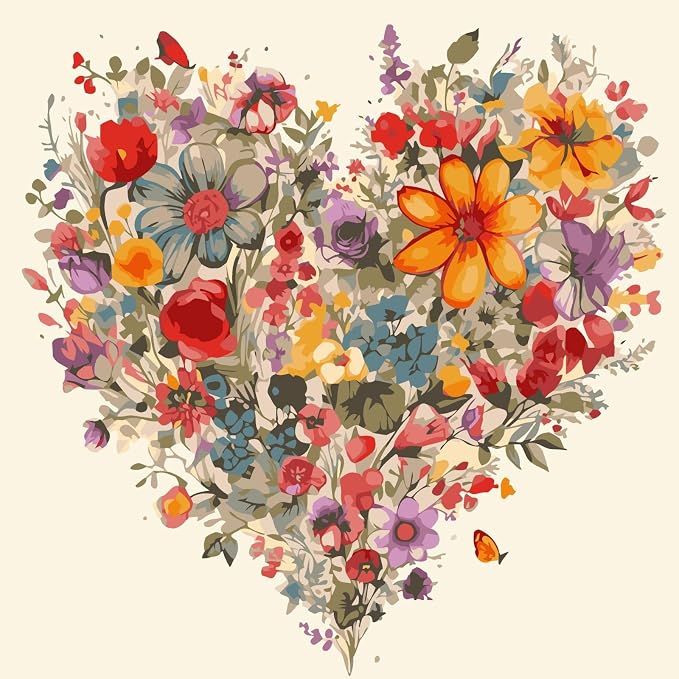BYGFHLYW Wildflower Paint by Numbers Kit for Adults Beginners 16x16In | Heart Flower Easy Adult Paint by Number Kits On Canvas, DIY Acrylic Oil Painting Kits for Home Wall Decor