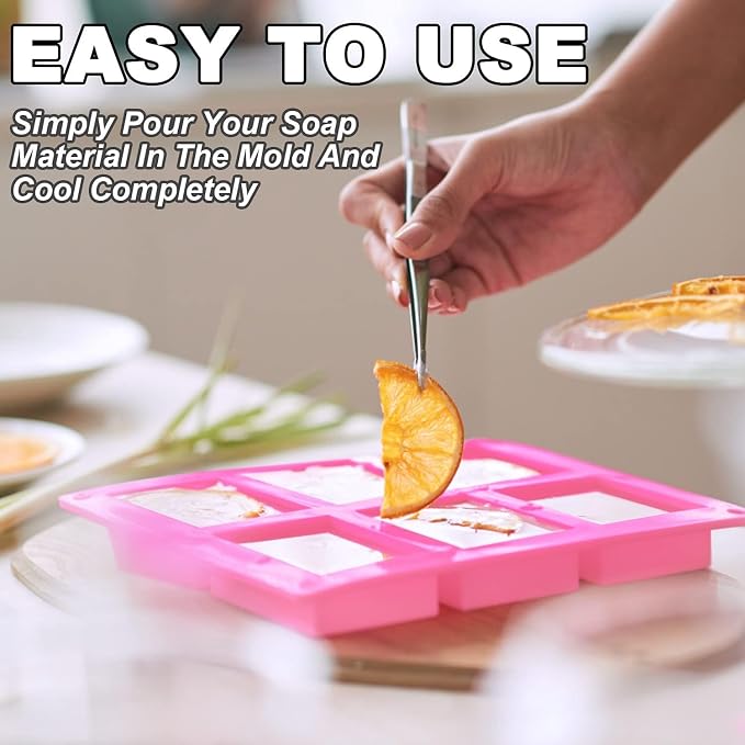Lerykin 4 Pack Silicone Soap Molds, 6 Cavities Rectangle Silicone Soap Mold, Great for Homemade Craft Soap Bar Mold, DIY Chocolate Molds, Cake Molds & Ice Cube Trays - Just Pop Out (Purple & Pink)