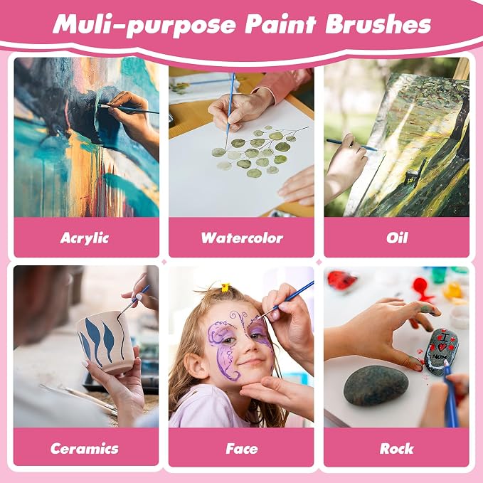 110Pcs Paint Brushes Bulk Small for Kids - Fine Detail Set for Classroom, Model, Canvas, Face, Nail Art, Acrylic, Watercolor, and Craft Supplies