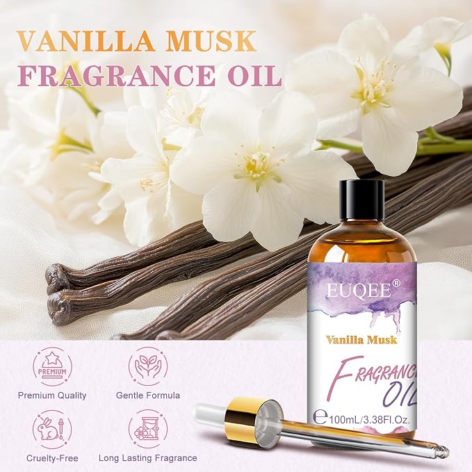 EUQEE Vanilla Musk Fragrance Oil for Bath Bombs Making 3.38 Fl oz/ 100ml