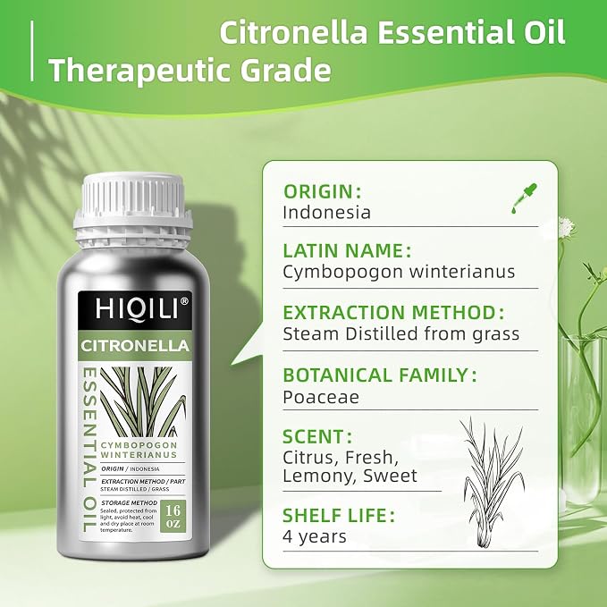 HIQILI Citronella Oil for Diffusers & Homemade Sprays