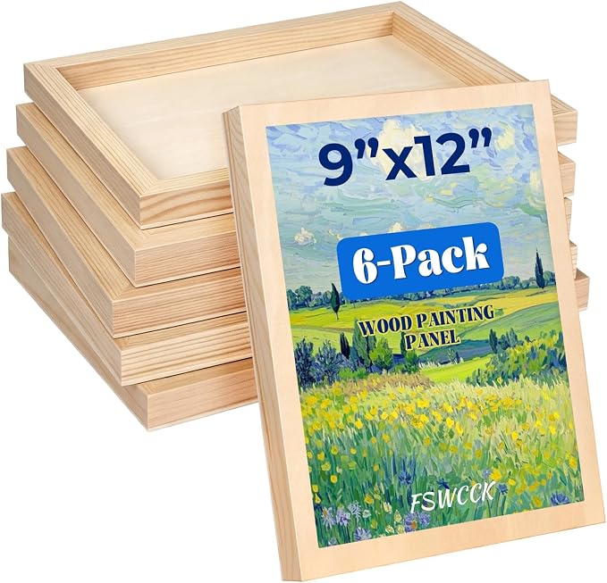 FSWCCK 6 Pack 9 x 12’’ Wooden Panel Boards, 0.79’’ Deep Unfinished Wood Canvas Panels for Crafts, Painting Canvas, DIY Art Projects, Pouring Arts