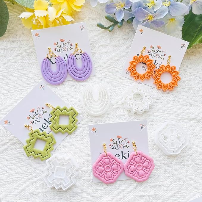 Geometric Pattern Polymer Clay Cutters Set – Molds and Clay Cutters for Polymer Clay, Clay Earring Tools