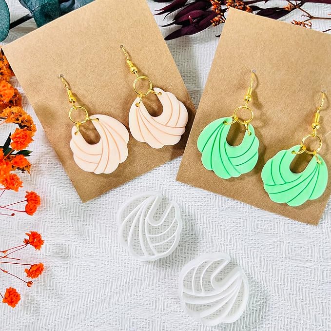 Xaekicr Polymer Clay Cutters – 2PCS Shell Swirl & Abstract Arch Clay Cutters for Polymer Clay Jewelry, Clay Tools and Earring Cutters for DIY Crafts and Earring Kit