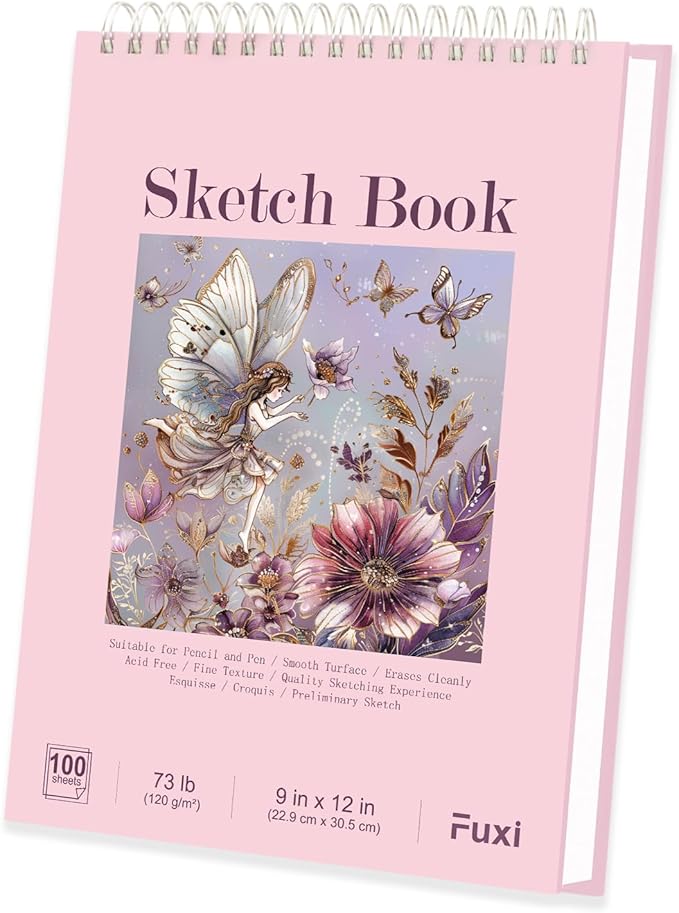 Cute Sketchbook Pink, 9"x12" Sketch Book for Teen Girls, 100 Sheets Girl Sketchbook 73lb/120gsm Drawing Paper for Kids, Art Supplies for Teens 14-16 Girls, Mothers Day Gifts.