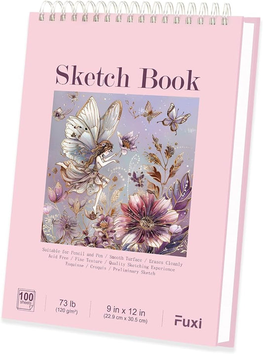 Cute Sketchbook Pink, 9"x12" Sketch Book for Teen Girls, 100 Sheets Girl Sketchbook 73lb/120gsm Drawing Paper for Kids, Art Supplies for Teens 14-16 Girls, Mothers Day Gifts.