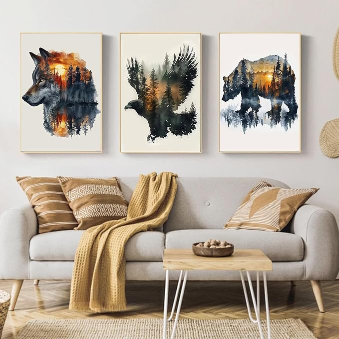 Mandun Animal Paint by Numbers Kit for Adults, 3 Pack, 7.8x11.8 inch | DIY Painting Kits Crafts for Adults, Relieve Stress, Frame Canvas, Wooden Easel, Gift Box, Home Wall Decor
