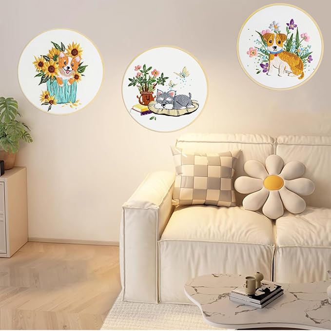 Embroidery Kit for Beginners, Dog Flower Pattern Embroidery Practice Kits | Hand Embroidery Kit, Easy to Follow Instruction and Video