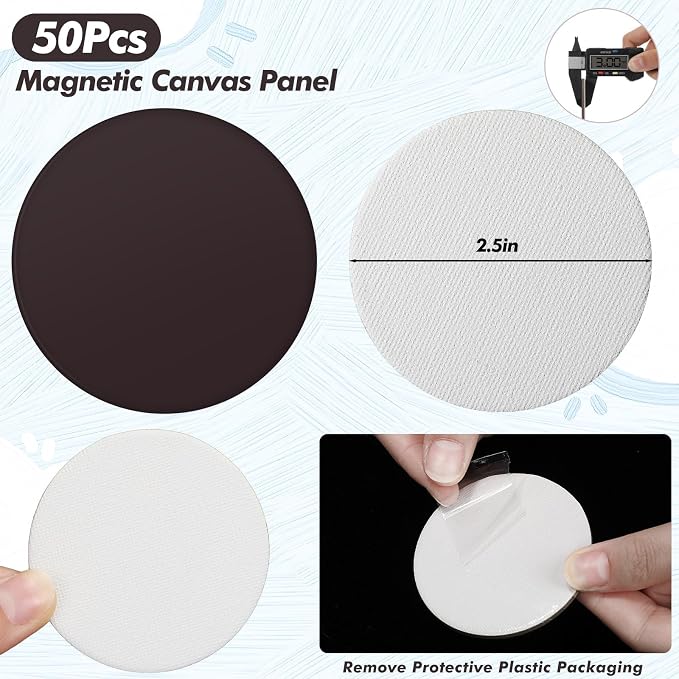 Engrowtic 50 Pcs Magnetic Painting Canvas Panels, 2.5 in, Round