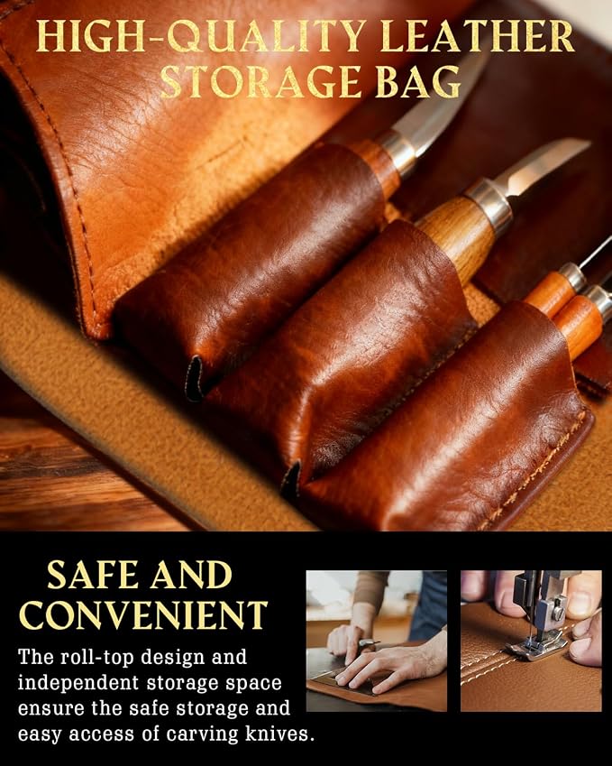 Wood Carving Kit Whittling Kit: Wood Carving Knife Tools with Leather Case | Woodworking Hobby Kit for Beginners Adult Kids, Relaxing Creative Projects, DIY Art Craft Gift for Men Teens