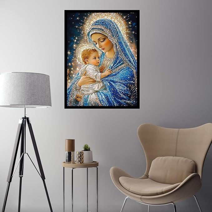 CHWGLFGG 5D Virgin Mary Diamond Art Kits for Adults Beginners 12x16in | Diamond Painting Kits DIY Full Round Drill Paint by Diamonds Dot Gem Art for Adults, Home Wall Decor