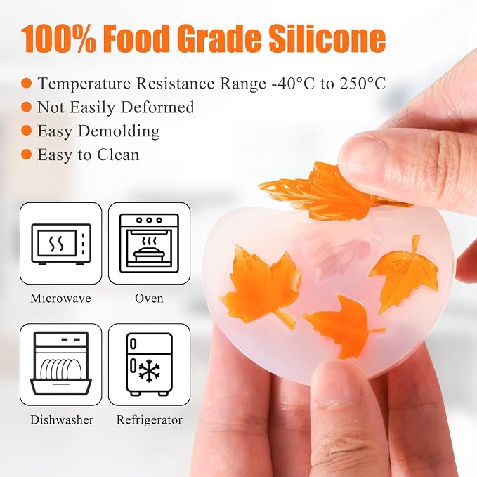 7 Pcs Pumpkin Candle Molds, Halloween Silicone Mold | DIY Craft Making Decoration Supplies, Thanksgiving Maple Molds and Ghost Mold
