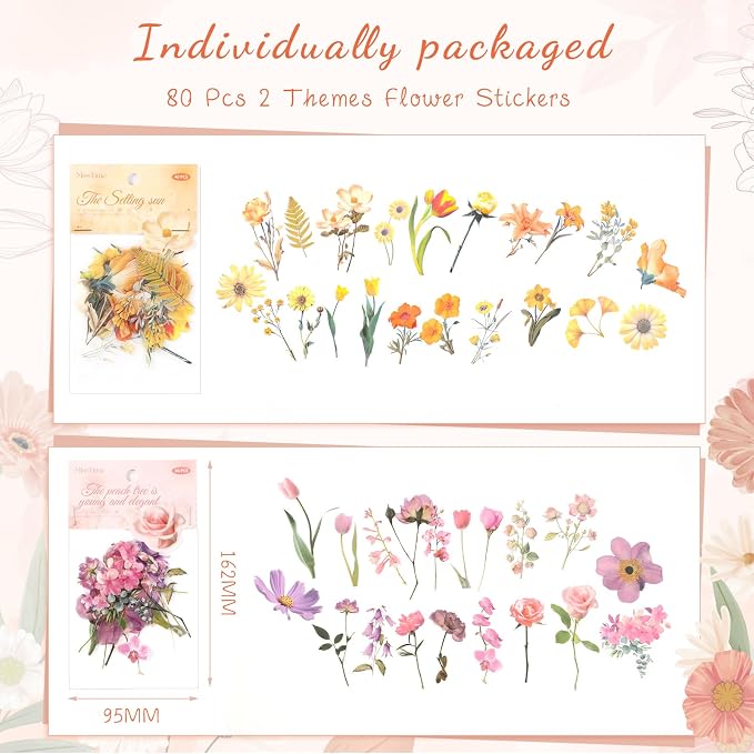 80-Piece Floral Scrapbooking Stickers, Self-Adhesive for Journals | Natural Botanical Designs, Easy Peel-And-Stick, For Scrapbooks, Planners, Cards, Notebooks And Diy Crafts