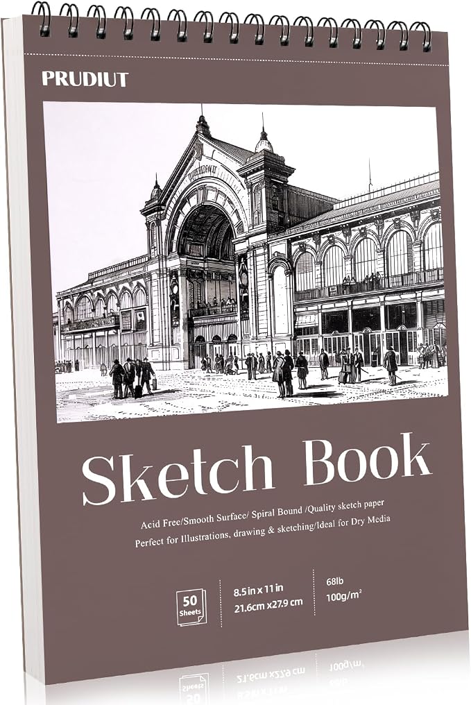 8.5 × 11 Sketch Book, Spiral Bound, 50 Sheets, Acid-Free Drawing Pad | 68lb/100gsm Paper, Perforated Pages, 360° Spiral Binding, Hard Backing, for Pencil, Charcoal, Pastel & Back To School Gifts
