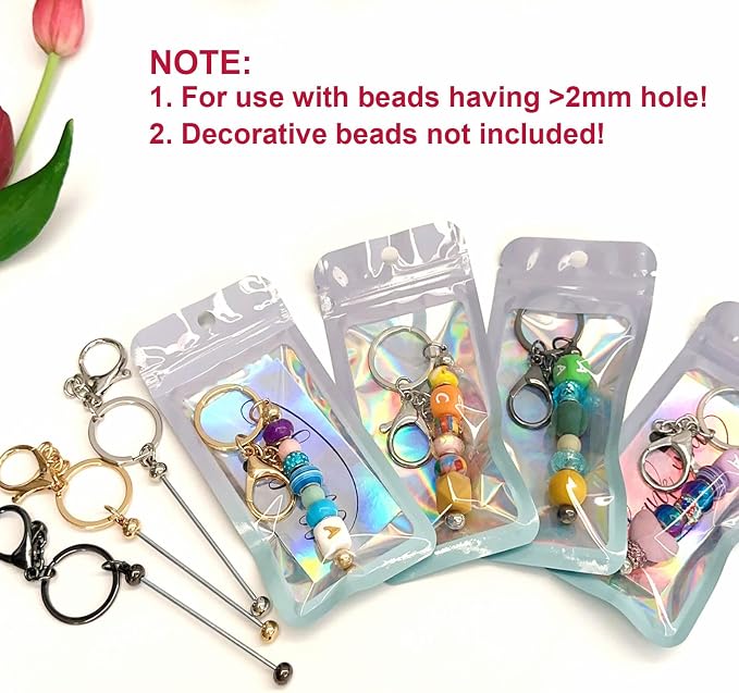 42/84/126 Pcs Beadable Keychain Bars Bulk Blank DIY Beaded Keychain Making Supplies with Bag Thank You Card