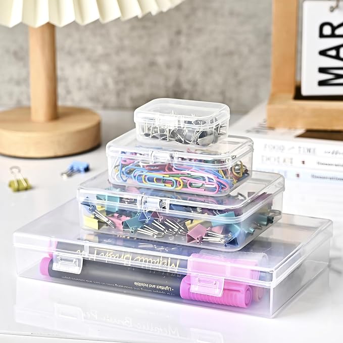 Clear Small Plastic Storage Containers with Lids, 24 Pack | Rectangular Mixed Sizes Mini Bins, Art Craft Supply Storage Boxes, Drawer Organizer with Lid, For Small Items Organizing