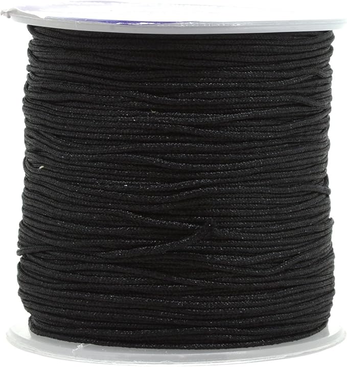 Mandala Crafts 1mm Black Rattail Nylon Satin Cord for Jewelry Making