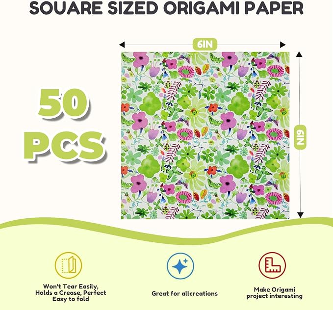 JoyCat Floral Botanical Patterned Origami Paper, 50 Sheets, 6x6 Inch | Double-sided vintage flowers and botanical designs suit origami bouquets, scrapbooking, card making and nature crafts.