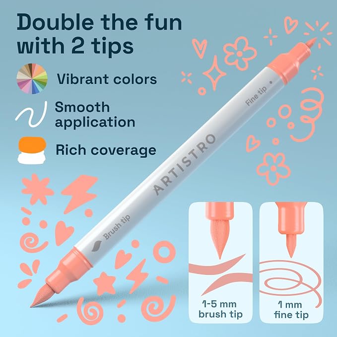 ARTISTRO 12 Pastel Dual-Tip Acrylic Paint Marker Pens for Drawing | For Fabric, Rock, Glass, Wood, & Molds, Arts & Crafts Gift for Adults, Teens, & Kids, Classroom Must Haves & School Supplies