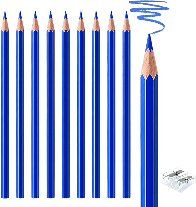 10 PCS Blue Colored Pencils, Pre-sharpened Professional Wooden Art Pencils Set for Artists Painting | Premium Drawing Sketching Supplies