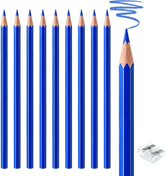 10 PCS Blue Colored Pencils, Pre-sharpened Professional Wooden Art Pencils Set for Artists Painting | Premium Drawing Sketching Supplies