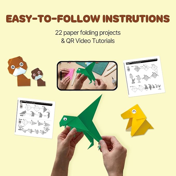 JOYSAM Wild Wonders Explorer Origami Paper Folding Kit for Kids Ages 5-8 8-12, Made in Korea, 22 Projects with Tri-fold 3D Display Boards, Easy Manual with QR Video Tutorial Included