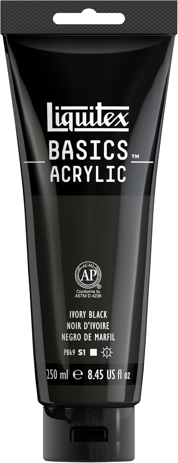Liquitex BASICS Acrylic Paint, 8.5-oz Tube, Ivory Black | Medium Viscosity, Satin Finish, Lightfast, Fine Art Pigments, Range of Opacities, Easy Blending