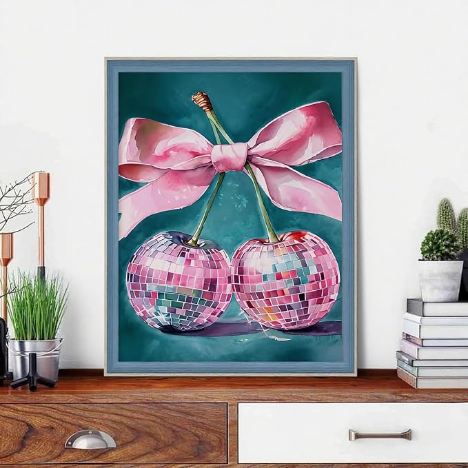 Pink Cherry Paint by Numbers Kit for Adults, Color By Numbers for Adults | Coquette Decor Painting by Number On Canvas, Paint Number Artist Funny Without Frame DIY, Home Wall Decor, 12x16in