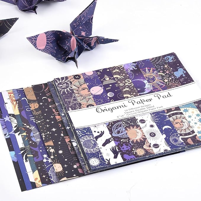 Origami Paper Kit 100 Sheets, 6x6 Inch Double Sided 40 Vivid Colored Paper | 70GSM Colorful Paper,40 Different Pattern Origami Kit,DIY Hand Crafts,Arts Creativity,Easy to Fold,No-Fading.Galactic System