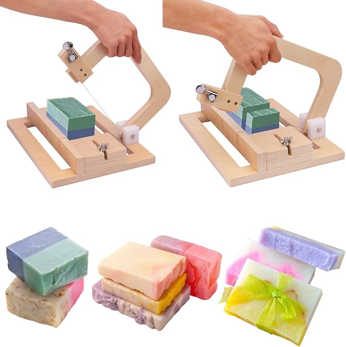kukmakri Wooden Soap Cutter for Soap Making - 13.4 x 9.5 x 7.6 Inch Handmade Soap Making Supplies, Adjustable Wire Slicer Cutting Tool, Wood Soap Cutters for Soap Making, Cheese DIY