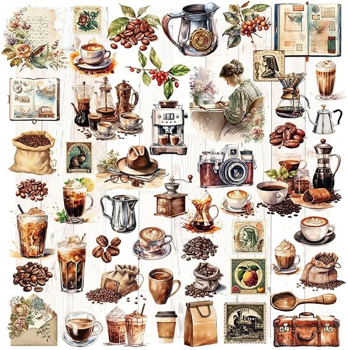 CATaireen Vintage Junk Journal Ephemera Scrapbooking Supplies Translucent Vellum Paper Stickers Card Making Decal Art Aesthetic for Adults (Ephemera Coffee -2)