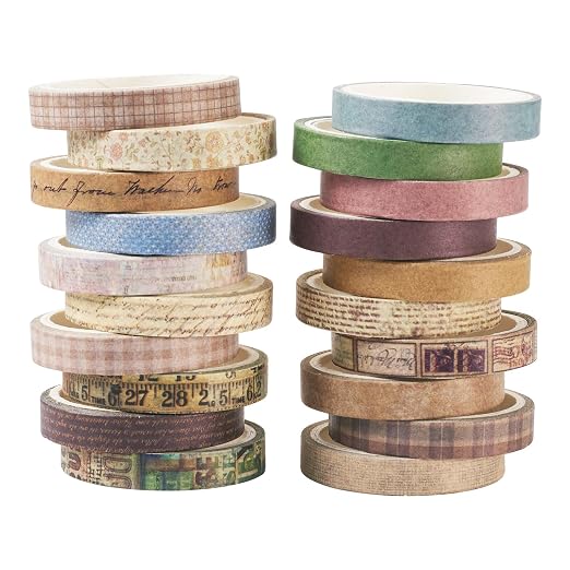 20 Rolls Scrapbook Tape 7 mm Cute Decorative Tape Set Floral Tape Pack Aesthetic Vintage Colored Tape Rolls Stickers for Crafts DIY Scrapbook Bible Study Journaling Planner Supplies
