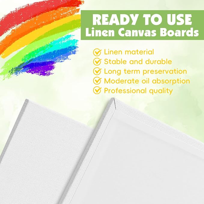 ESRICH Linen Canvas for Painting 8x10, 5 Pack Professional Linen Canvas Panels 8x10 Primed Acid Free Blank Canvas Boards for Painting for Artists, Painters