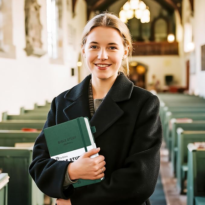 Bible Study Journal & Kit for Women - Christian Prayer Notebook with Sermon Notes | Bible Study Supplies, Devotional Workbook, Verse Tracker & Reflection Log | Premium Leather Cover Gifts, Pine Green