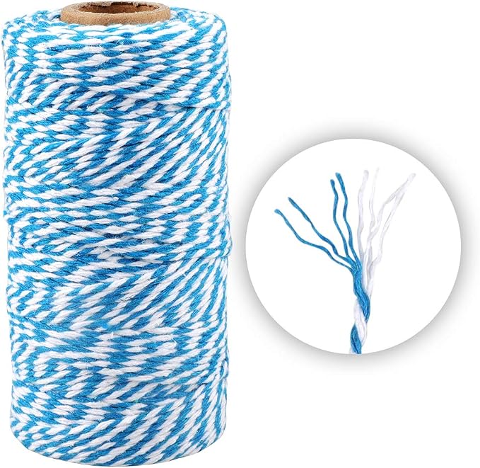 jijAcraft Blue and White Twine String, 328 Feet Christmas Bakers Twine String, 2MM Heavy Duty Packing String for DIY Crafts, Christmas Decoration, Gift Wrapping, Craft Wrapping