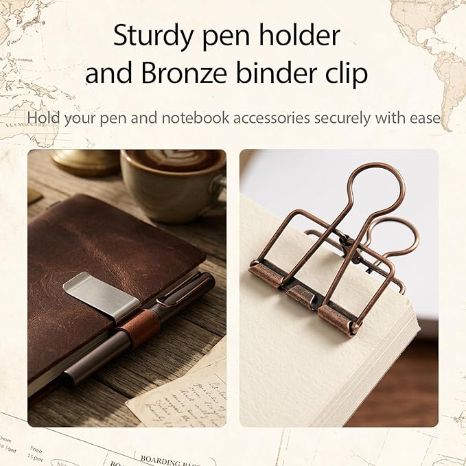 2PACK A5 Size Travelers Journal Notebook Accessories Inserts Kit | Kraft File Folders, PVC Zipper Pouches, Pen Holders, Binder Clips, Elastic Bands for Travel Journal Organizer
