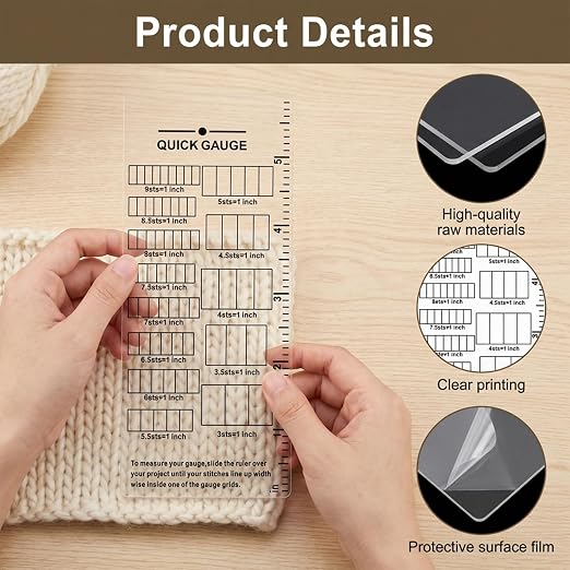 2 Pcs Quick Gauge Ruler for Knitting Crochet Clear Acrylic Stitch and Row Measurement Tool Compact Grid Design Knitting Gauge Measuring Tool for Yarn Crochet Knittings(Peel Off The Protective Film)