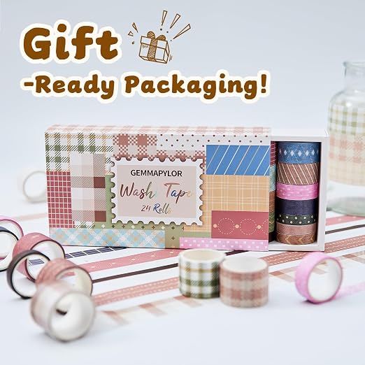 Neutral Washi Tape Set 24 Rolls,Decorative Masking Tape for Junk Journal, Scrapbooking Supplies, DIY Crafting Supplies