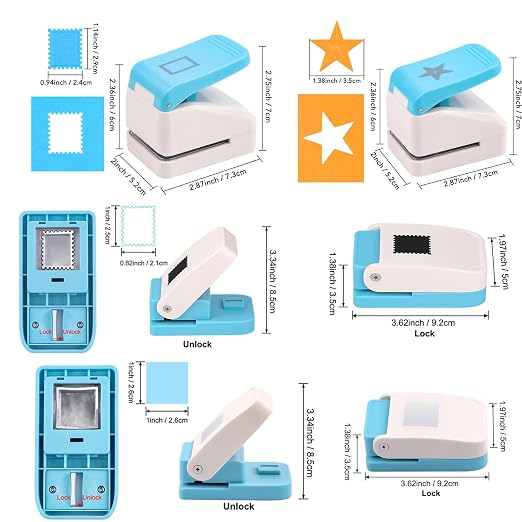 BAOFALI4Pcs Stamp Punche Tool Set |Postage Stamp Punch1X0.8inch/0.9x1.1inch | Square Punch1X1 inch|Star 1.4x1.4inch Embossing Punch for Paper Crafting Scrapbooking DIY Card Making Arts Crafts Supplies