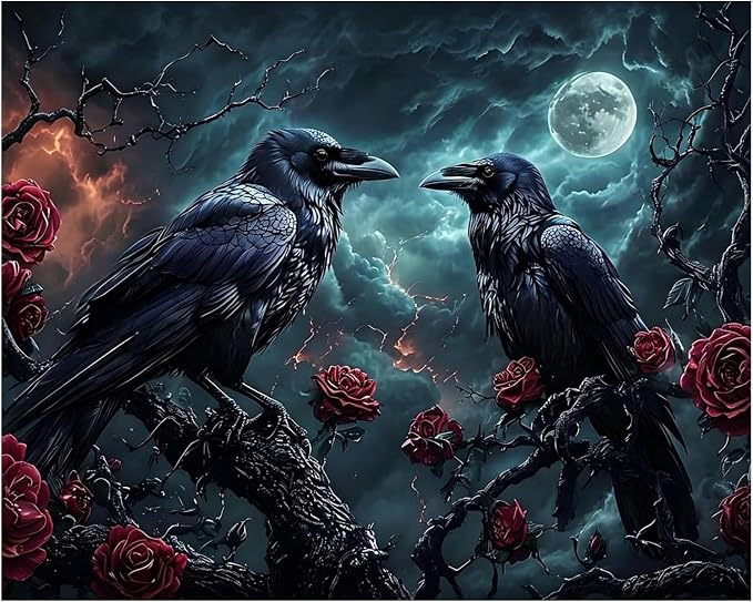Halloween Crow Paint by Numbers Kit for Adults Beginner (Without Frame)