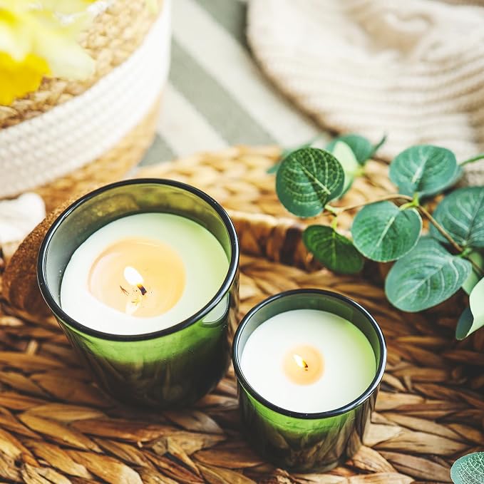 SHOWIN 8 OZ Thick Candle Jars for Making Candles 15 Pcs, Green Empty Jars with Wood Lids for Candle Making, Sample Container,Clear Green