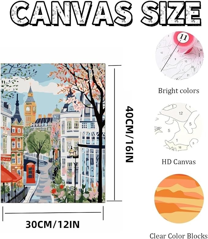 Mosaflare London Paint by Numbers for Adults Beginner 12X16 inch | Travel Scenery Adult Paint by Number Kits on Canvas, DIY Acrylic Oil Easy Painting by Numbers for Home Wall Decor