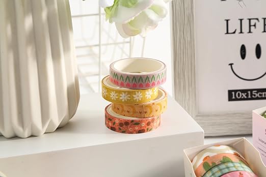 Basic Patterns Washi Tape Set 60 Rolls Geometric Elegance Decorative Skinny Masking Tapes for Arts, DIY Crafts, Journals, Planners, Scrapbook, Wrapping (Warm Floral Cottage)